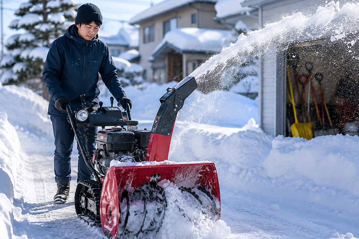 冬期間に除雪機を使用している様子