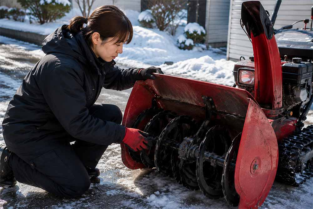 オーガ部分に不具合がある除雪機