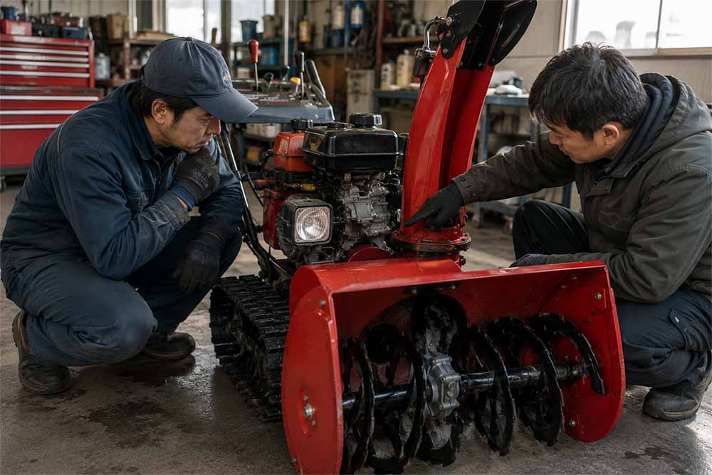 異音や振動が発生している除雪機