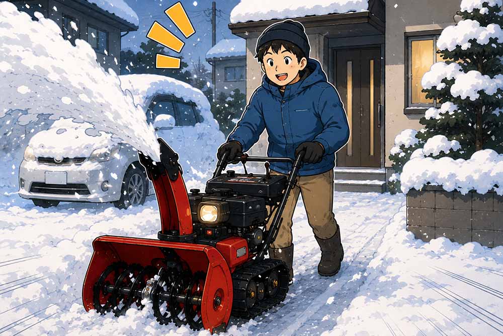 積雪後すぐに除雪機で作業する様子
